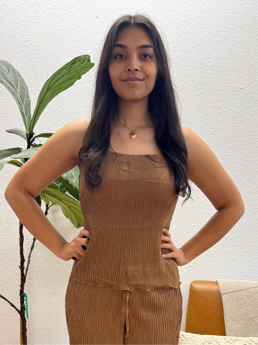 Almond Plisse Lettuce Cami Tank