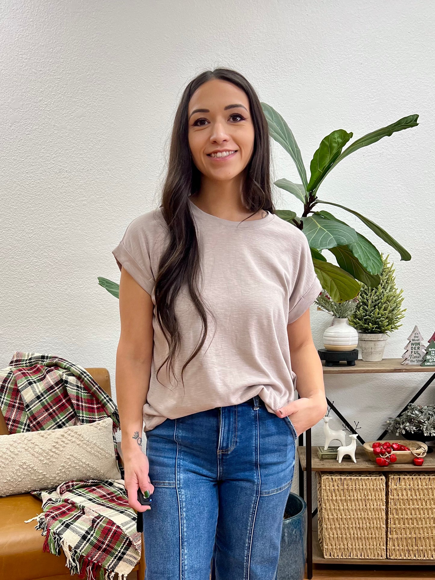 Ash Mocha Modal Rolled Sleeve Tee