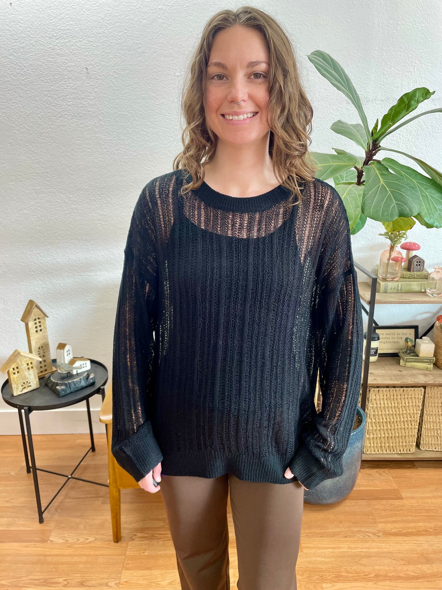 Black Drop Shoulder Sweater - Terra Cottage