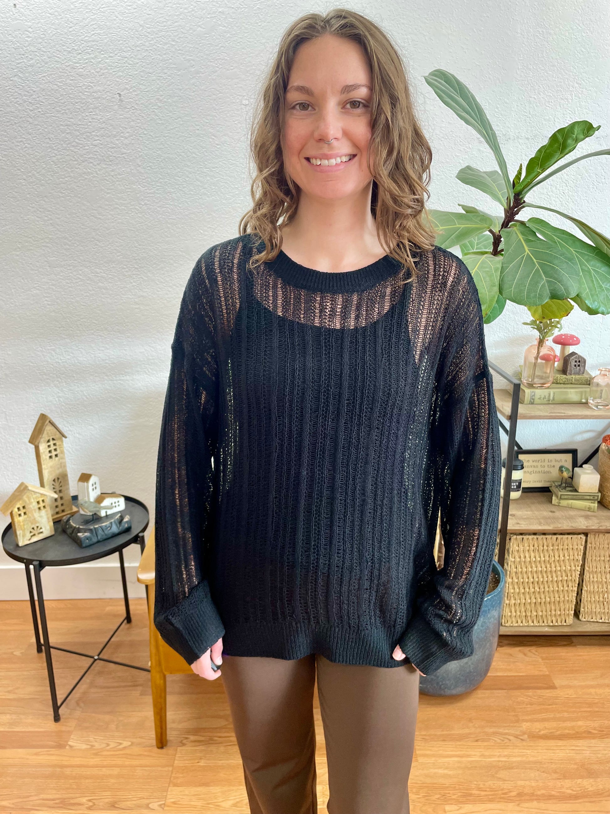 Black Drop Shoulder Sweater - Terra Cottage