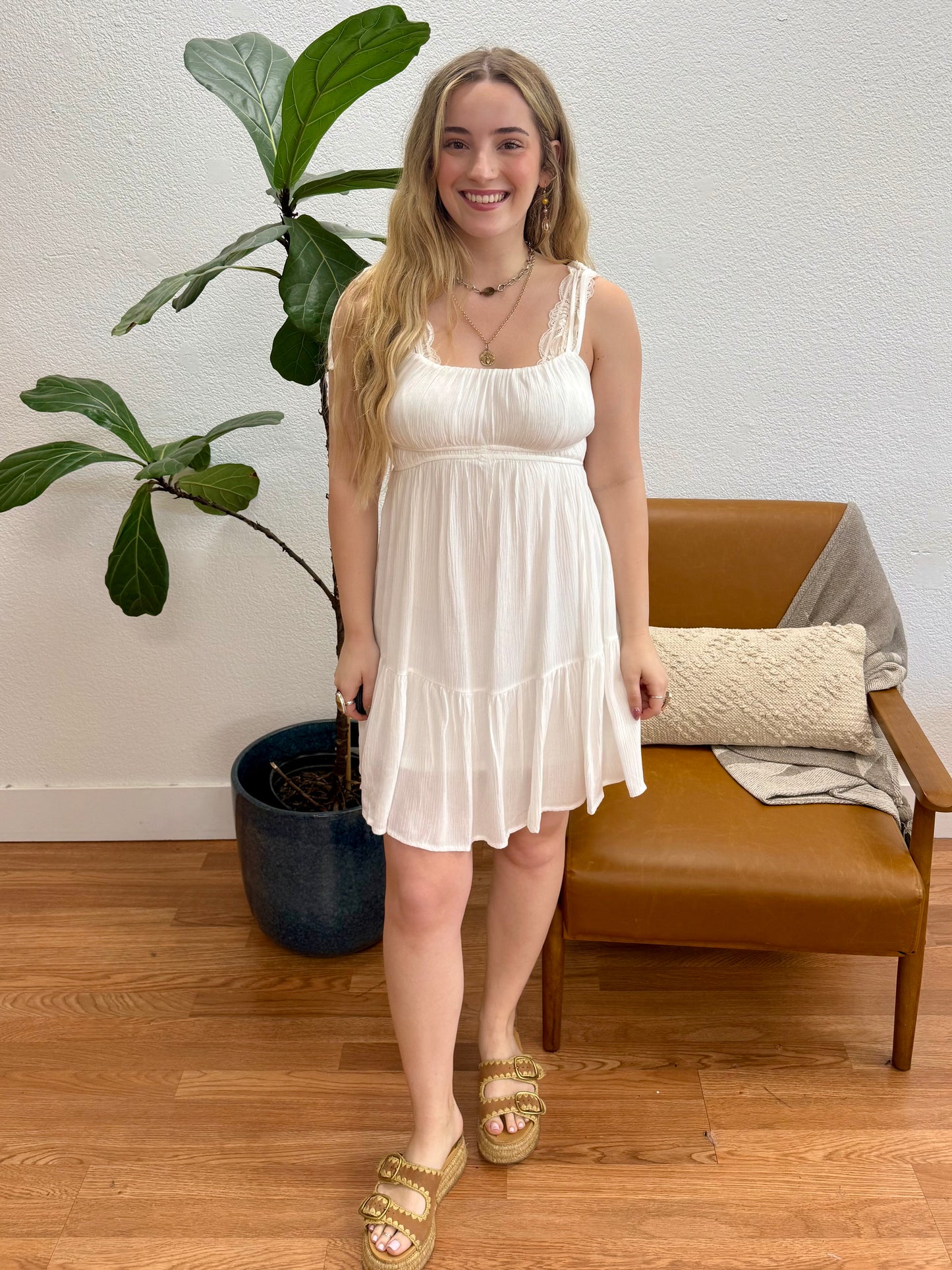 Off White Halter Tie Dress
