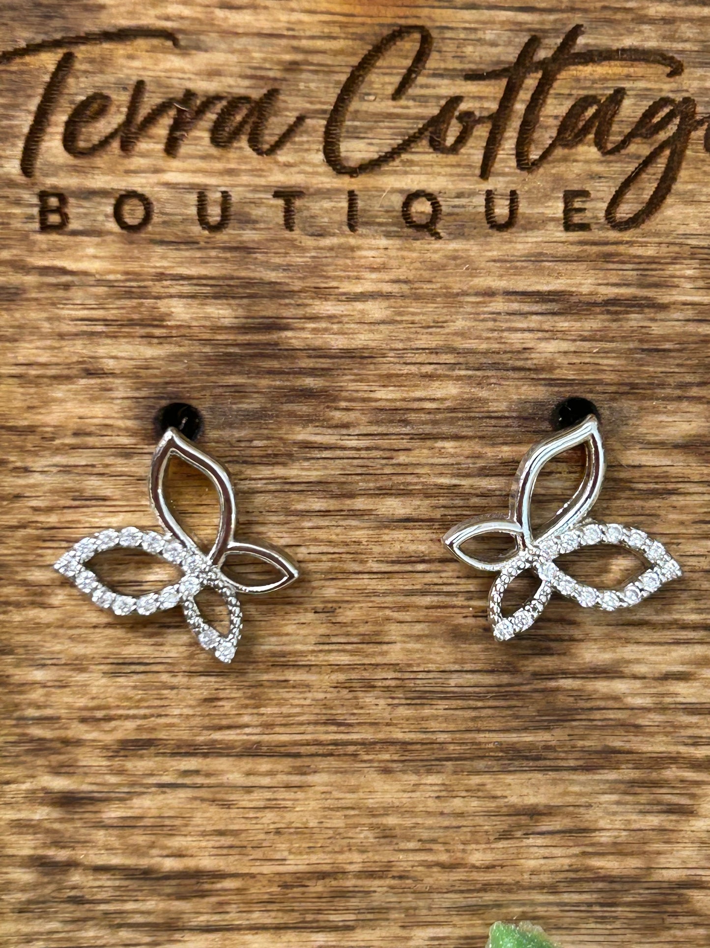 CZ Half Pave Butterfly Stud Earrings