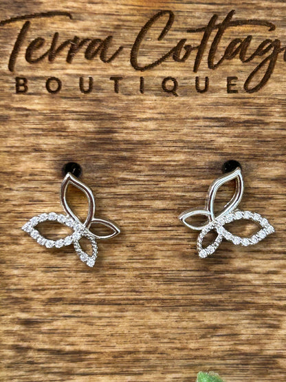 CZ Half Pave Butterfly Stud Earrings
