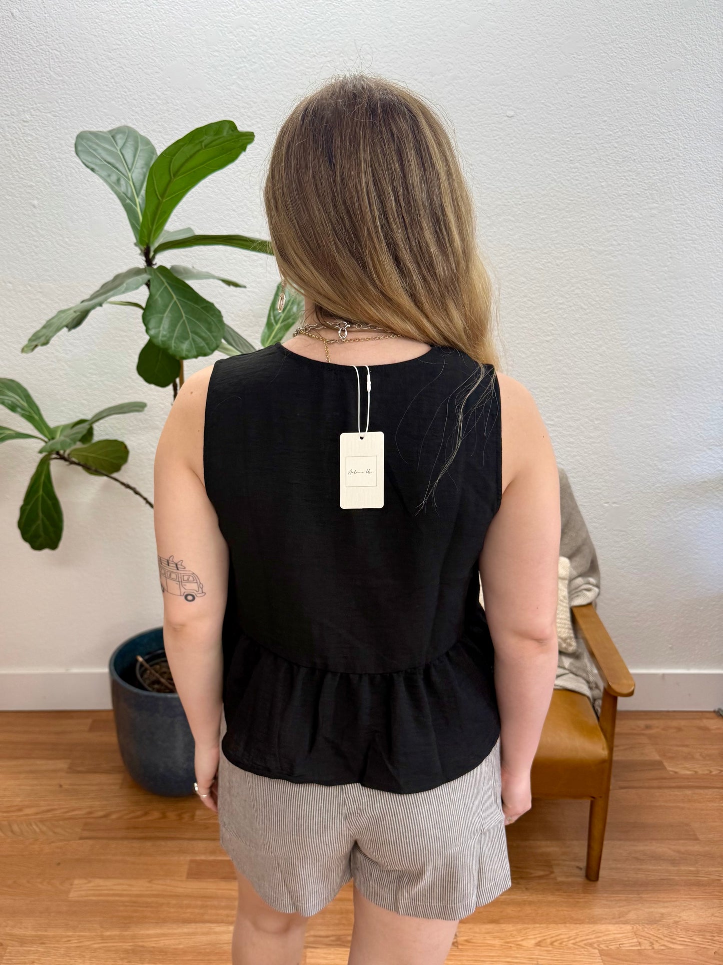 Black Bow Tie Linen Tank