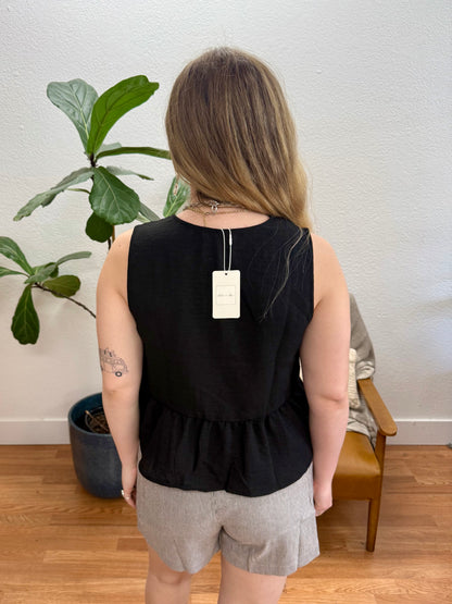 Black Bow Tie Linen Tank