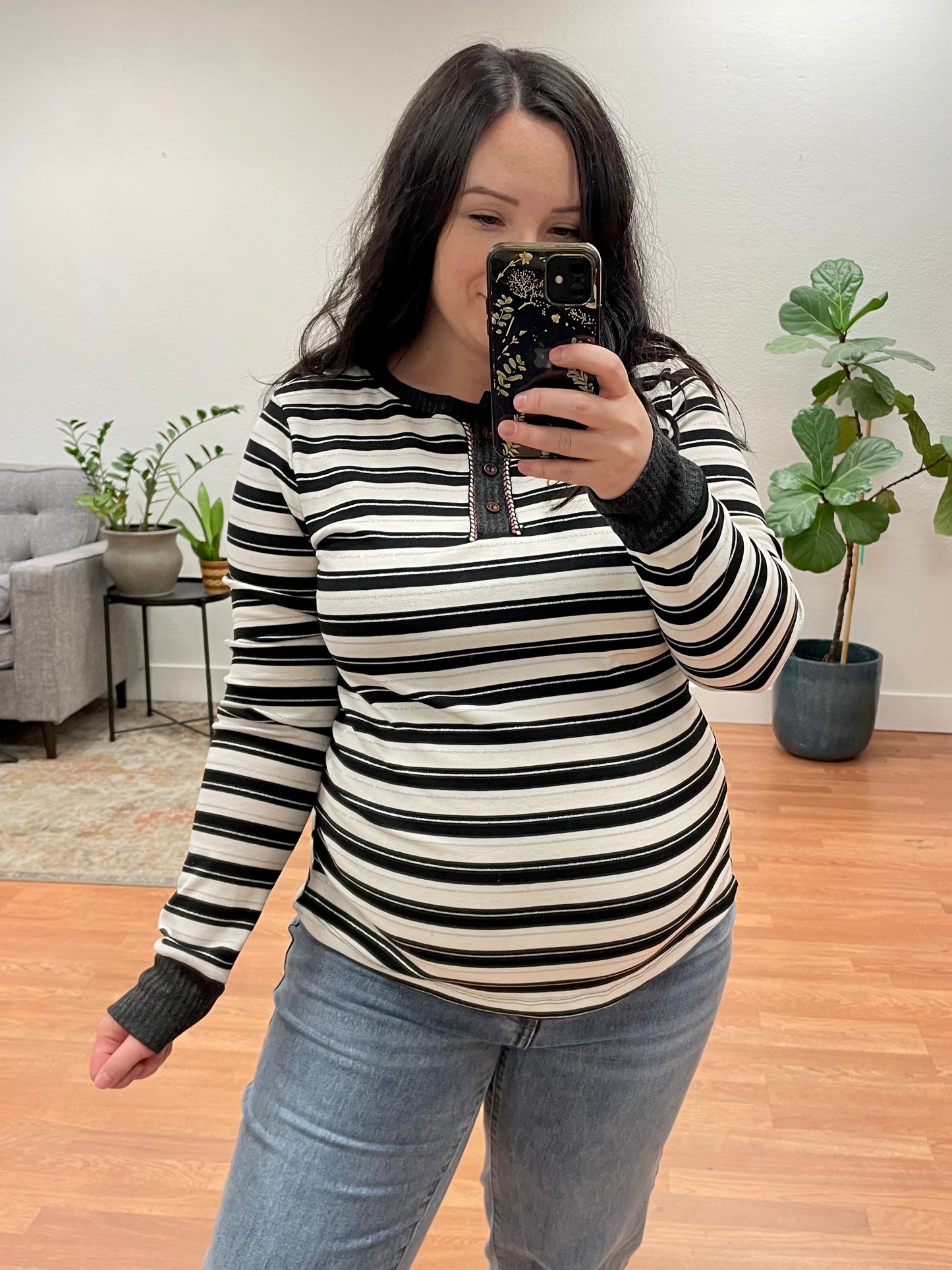 Black and White Striped Henley