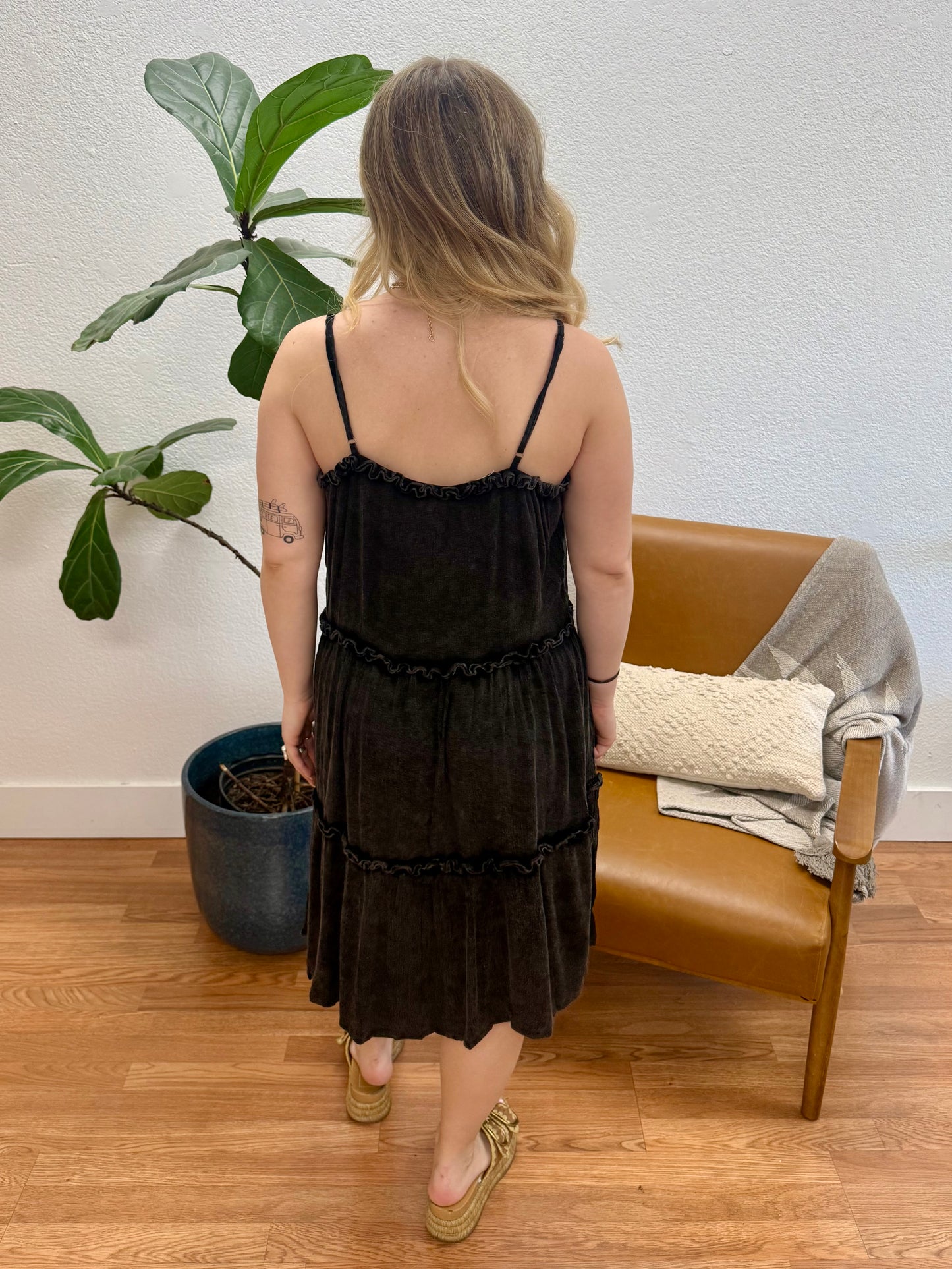 Black Acid Wash Midi Dress