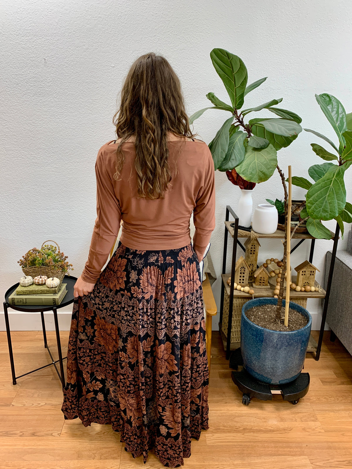 Black Smock Waist Tiered Skirt
