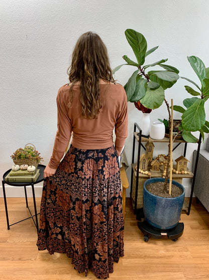 Black Smock Waist Tiered Skirt