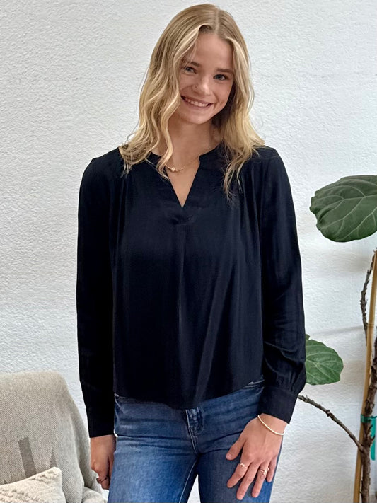 Black Textured Long Sleeve Blouse