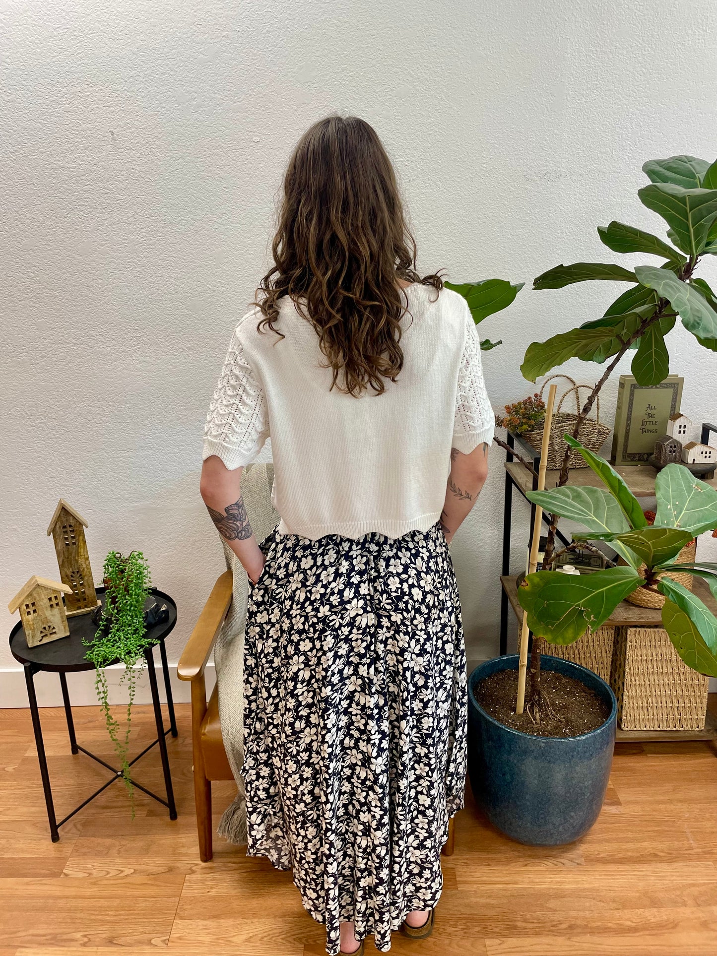 Graphite Floral Smocked Midi Skirt