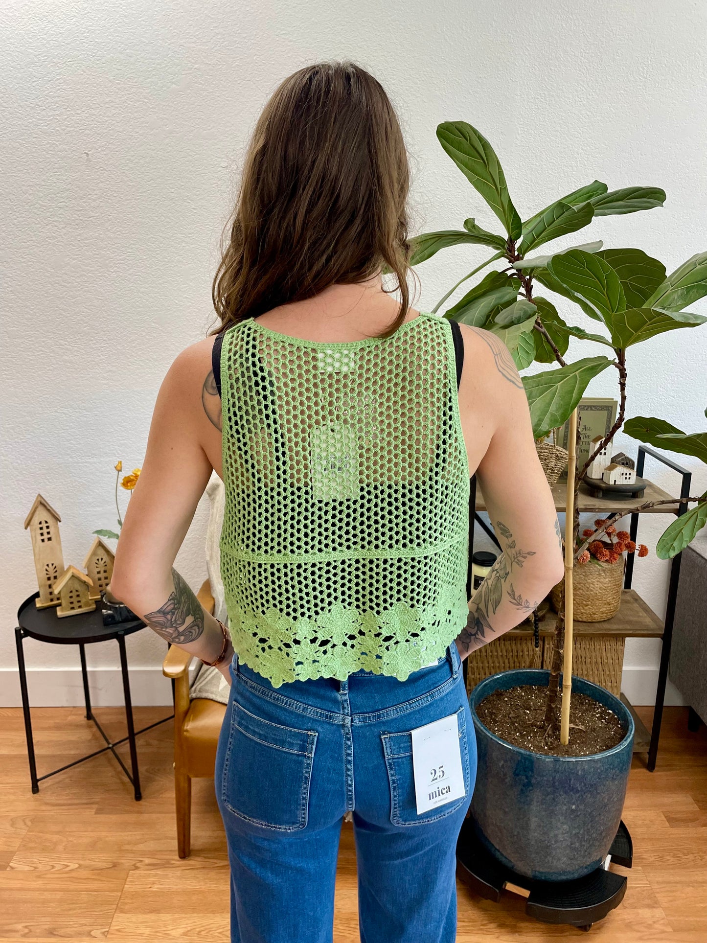 Sage Crochet Floral Vest