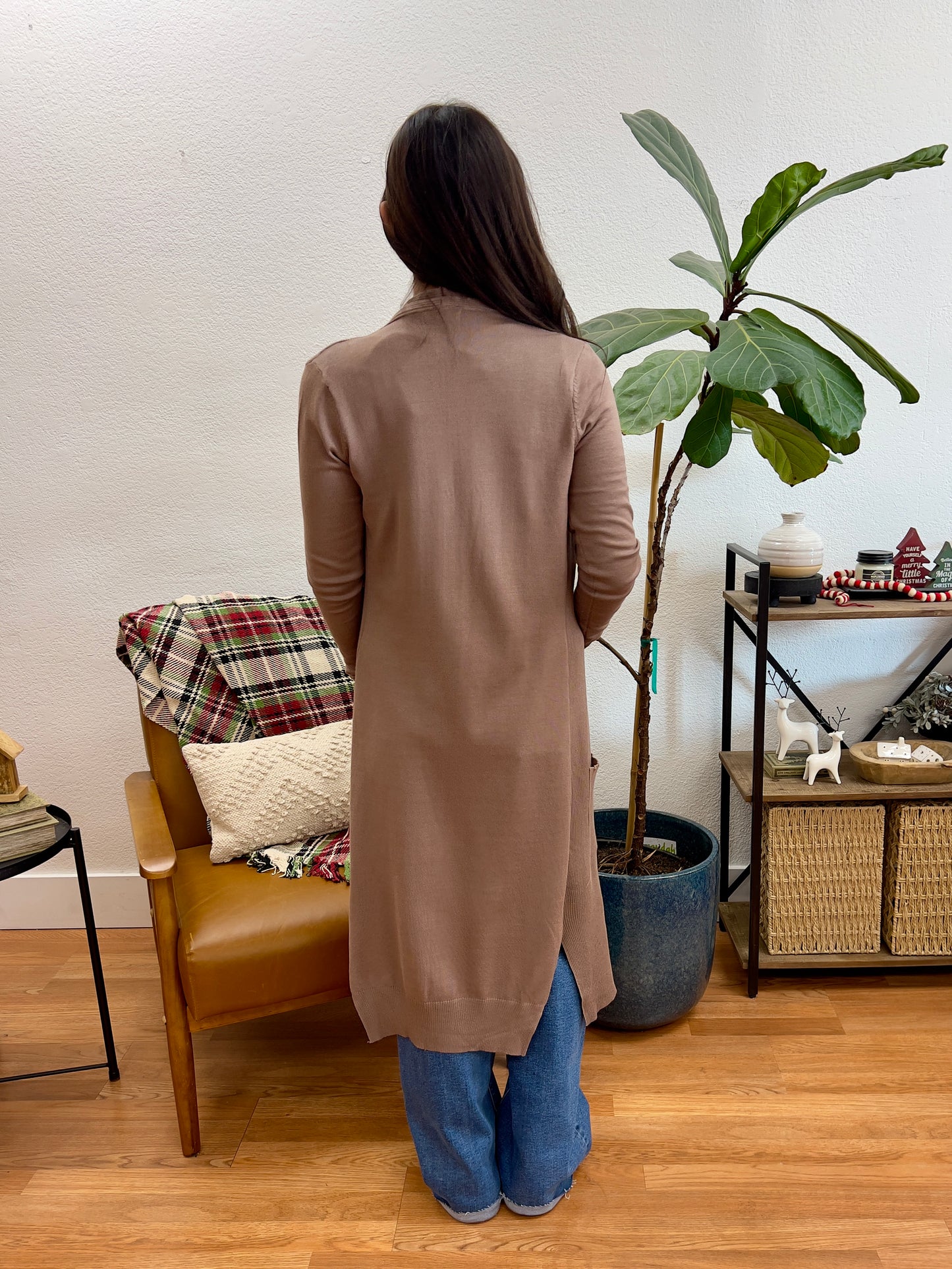 Mocha Longline Open Cardigan