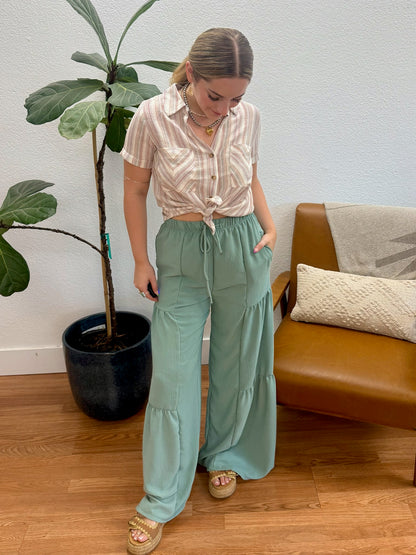 Dusty Sage Over Solid Wide Leg Pants