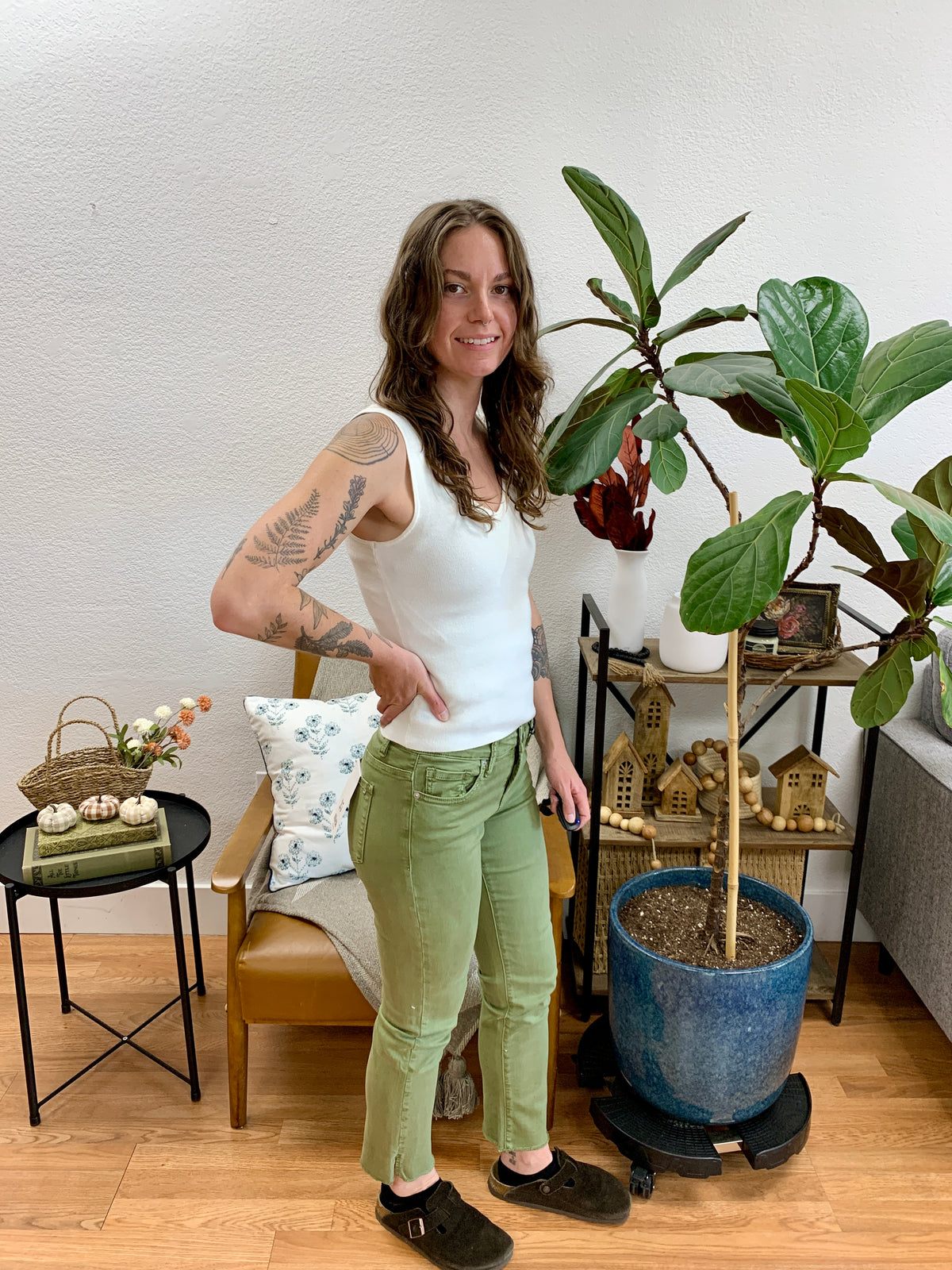 Mica Olive Straight Leg Jeans