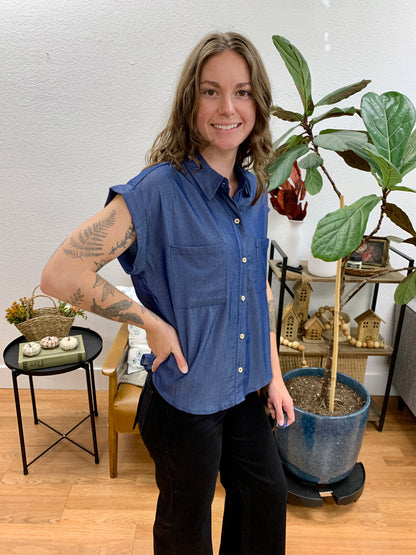 Denim Dolman Button Up Blouse