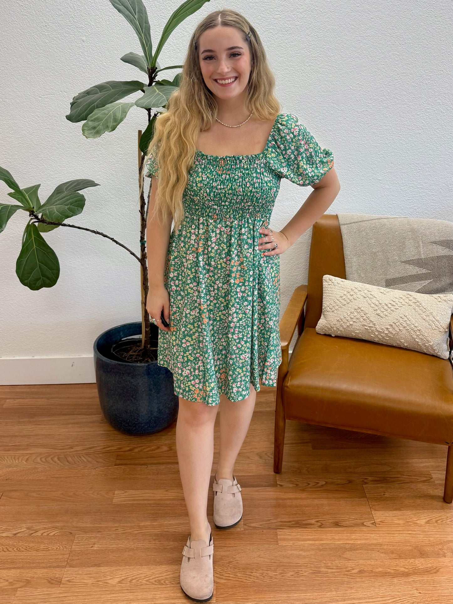 Teal Ditsy Floral Babydoll Dress