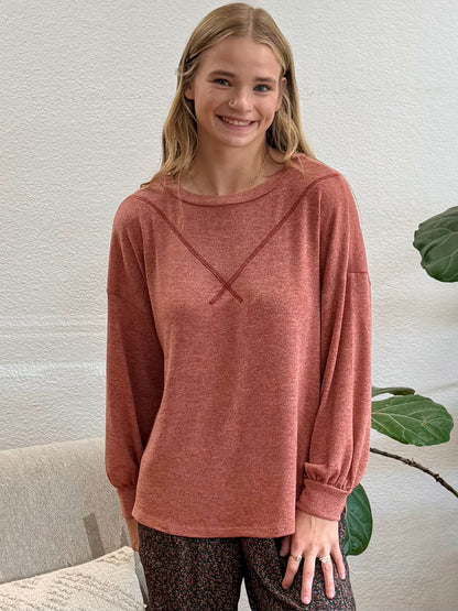 Dark Coral Stitch Hacci Knit Top