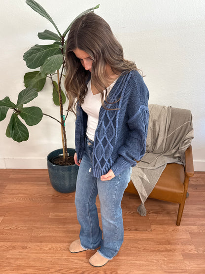 Navy Washed Cropped Cardigan