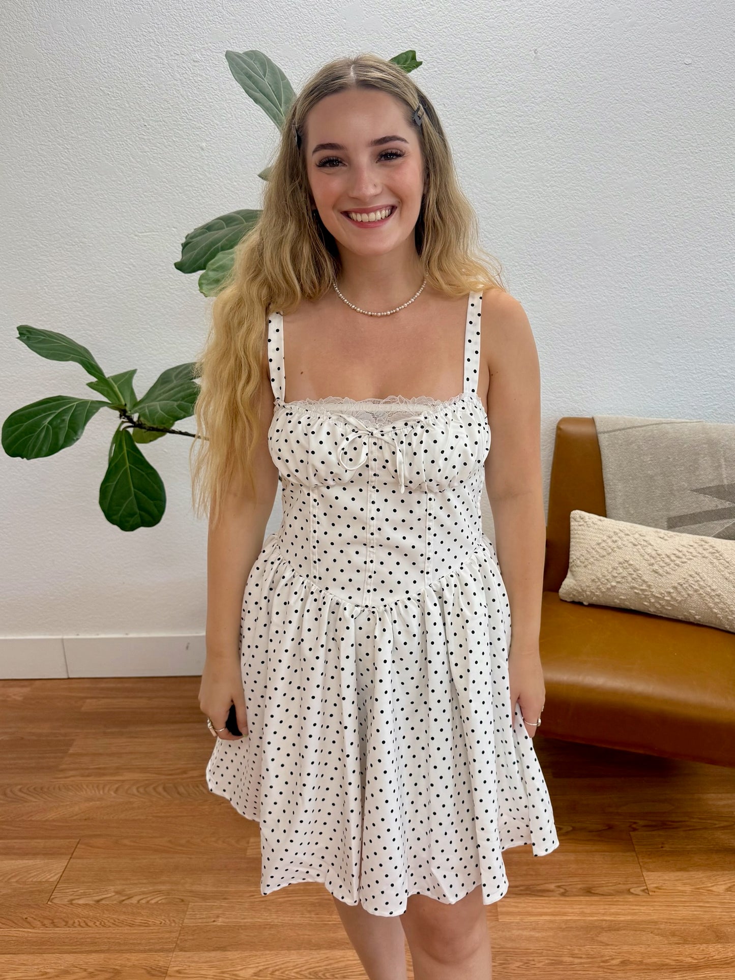 Cream/Black Polka Dot Corset Dress