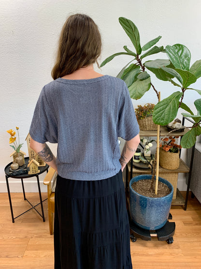 Dusty Blue Dolman Textured Knit Top