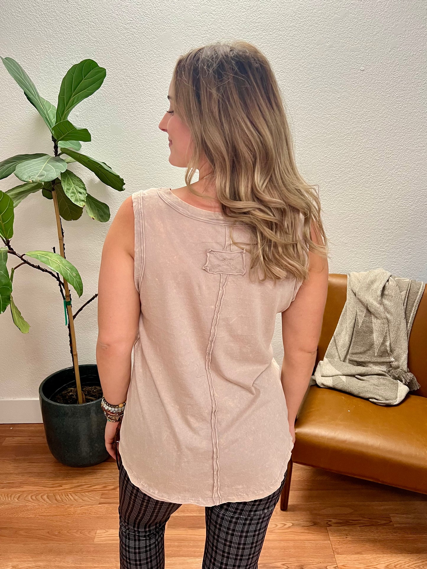 Mocha Washed V Neck Tank