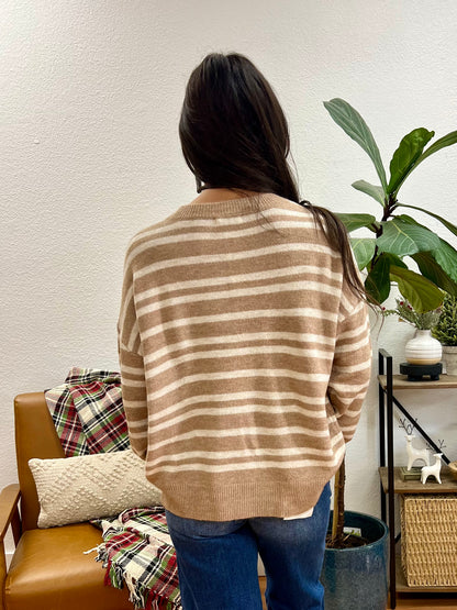 Taupe Front Seam Striped Sweater