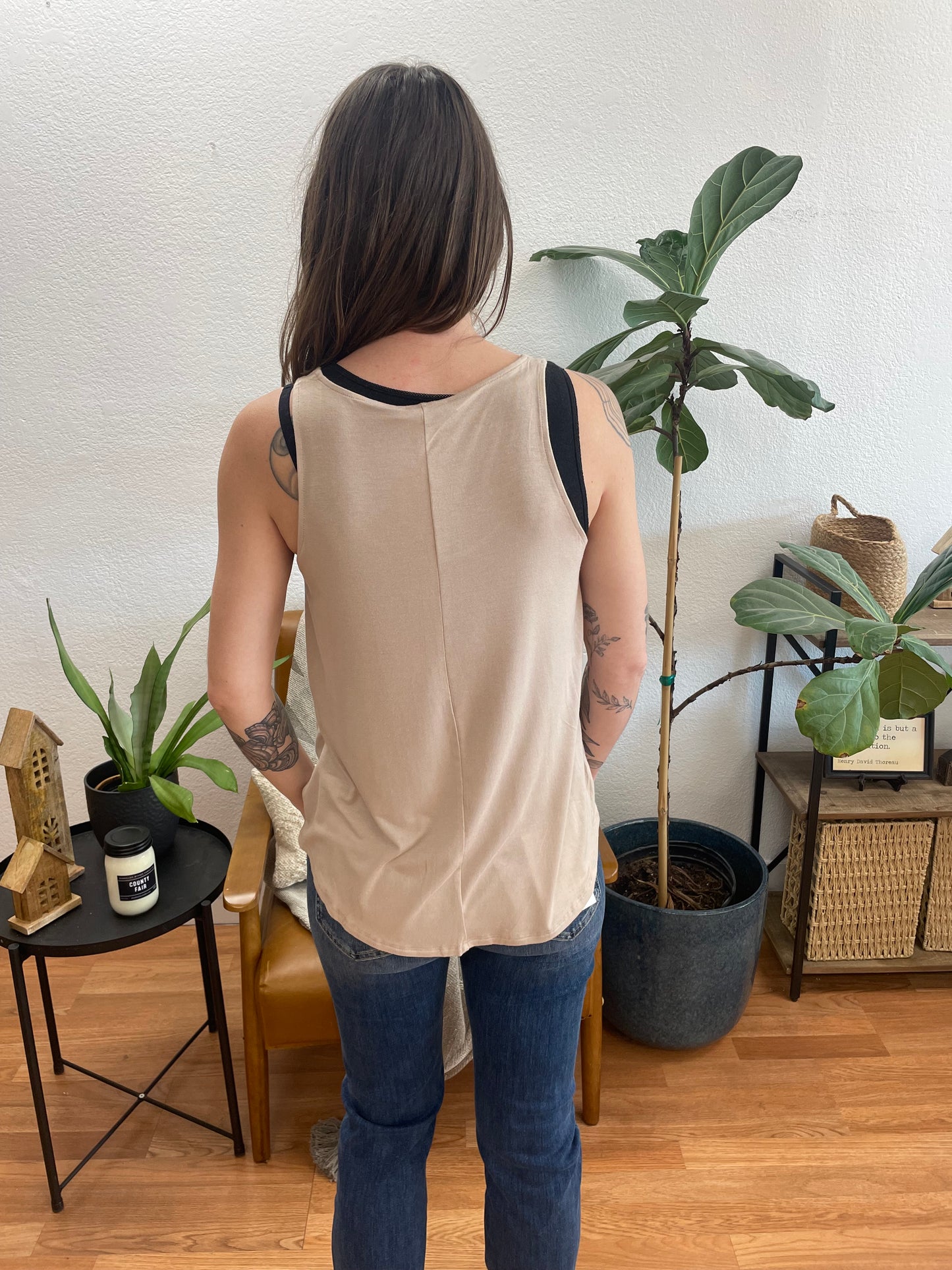 Mocha Flowy Hem Tank - Terra Cottage