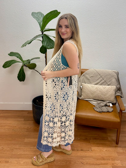 Natural Longline Crochet Vest