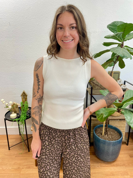 Ivory Boatneck Sleeveless Knit Top