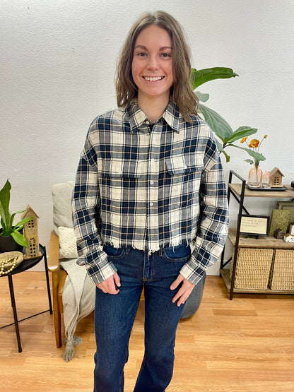 Navy Classic Plaid Button Up - Terra Cottage