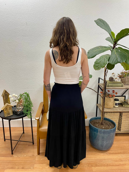 Black Smocked Waist Tiered Maxi Skirt - Terra Cottage