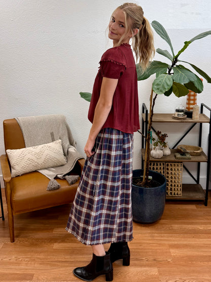 Acid Washed Plaid Maxi Skirt