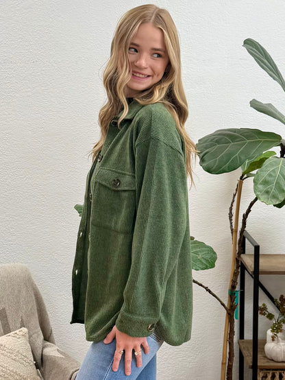 Forest Green Cozy Brushed Waffle Shacket