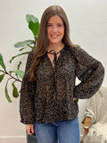 Black Floral Drop Sleeve Blouse