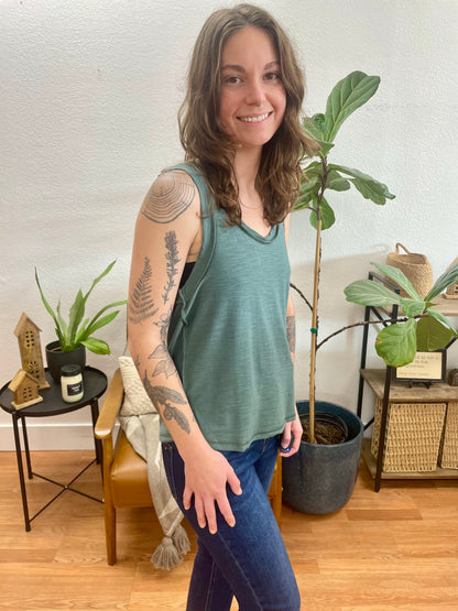 Jade Flowy Slub Tank - Terra Cottage