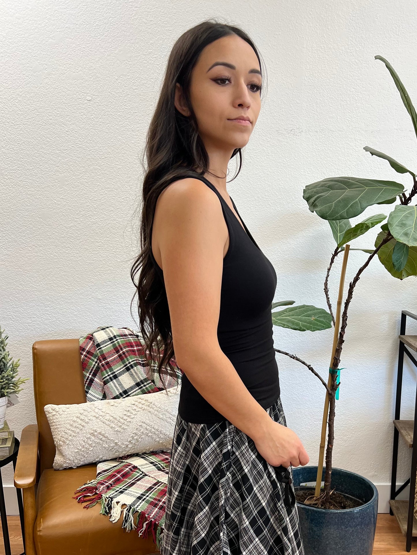 Black U Neck Double Layered Tank