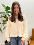 Cream Relaxed Soft Knit V Neck Top