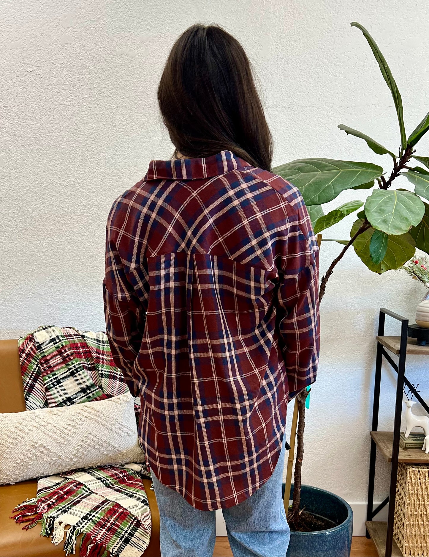 Burgundy Plaid Button Up