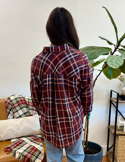 Burgundy Plaid Button Up