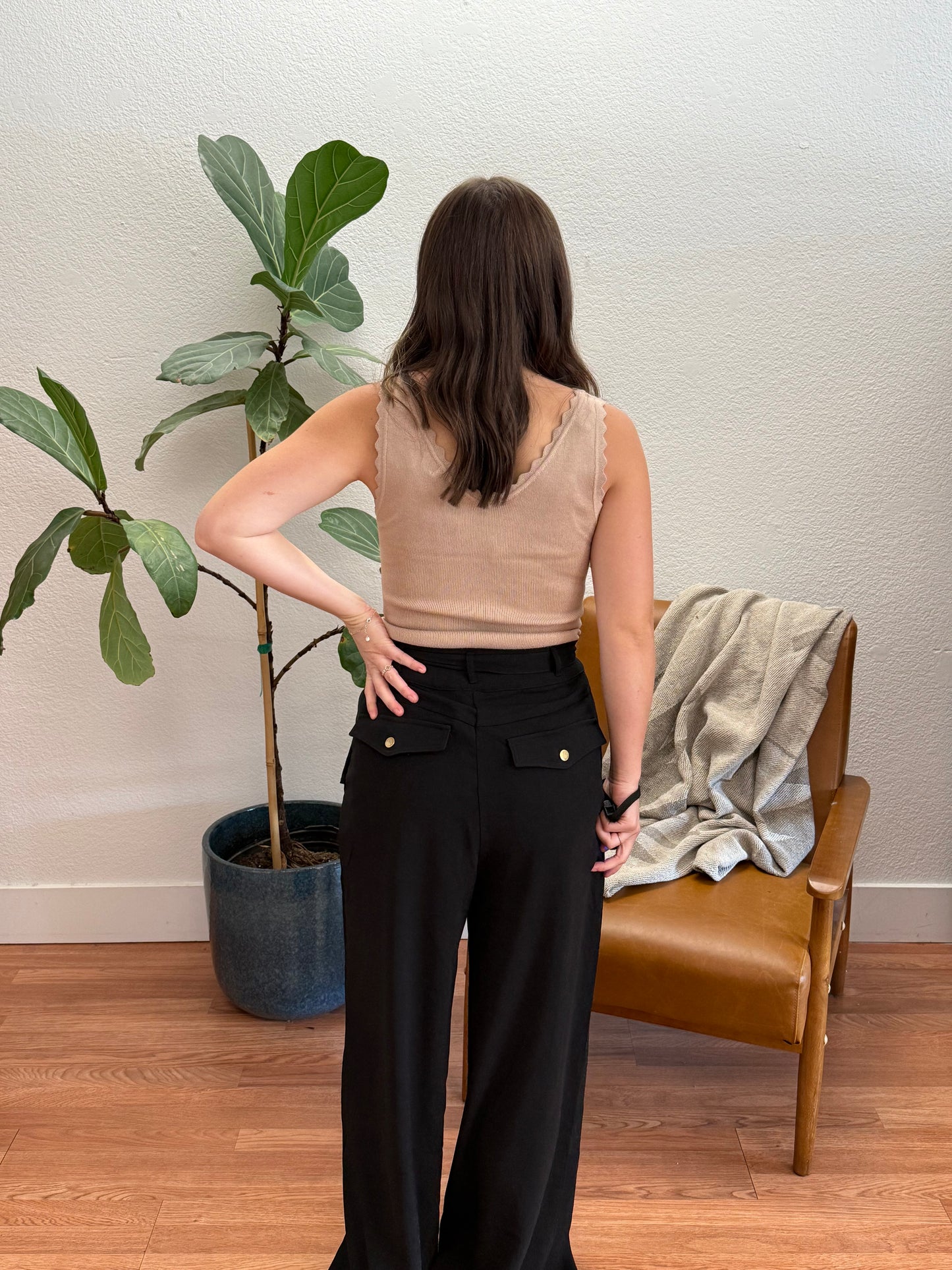 Black Button Closure Palazzo Pants