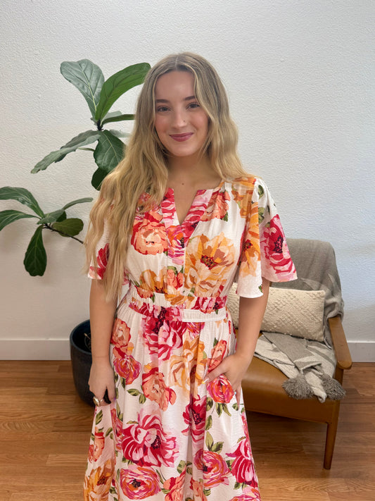 White Floral Flowy Maxi Dress