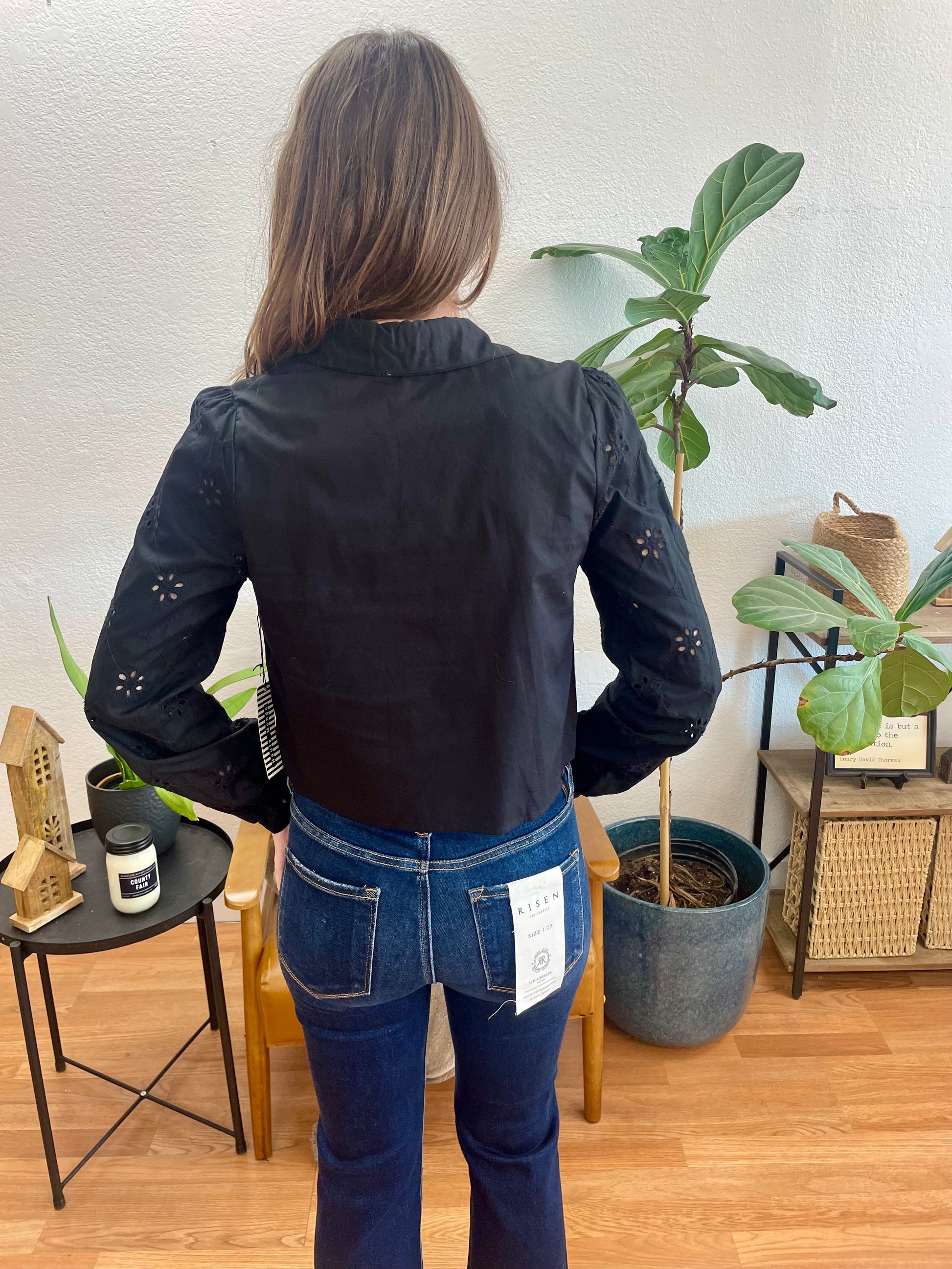 Black Embroidered Eyelet Collared Top - Terra Cottage