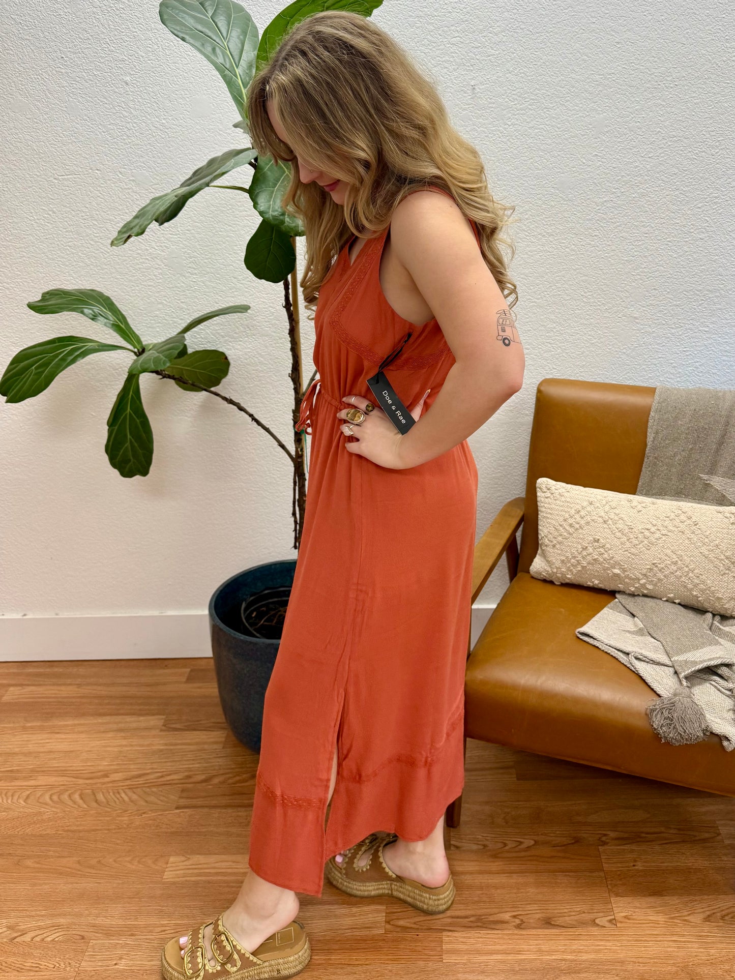 Rust Sleeveless V-Neck Maxi Dress