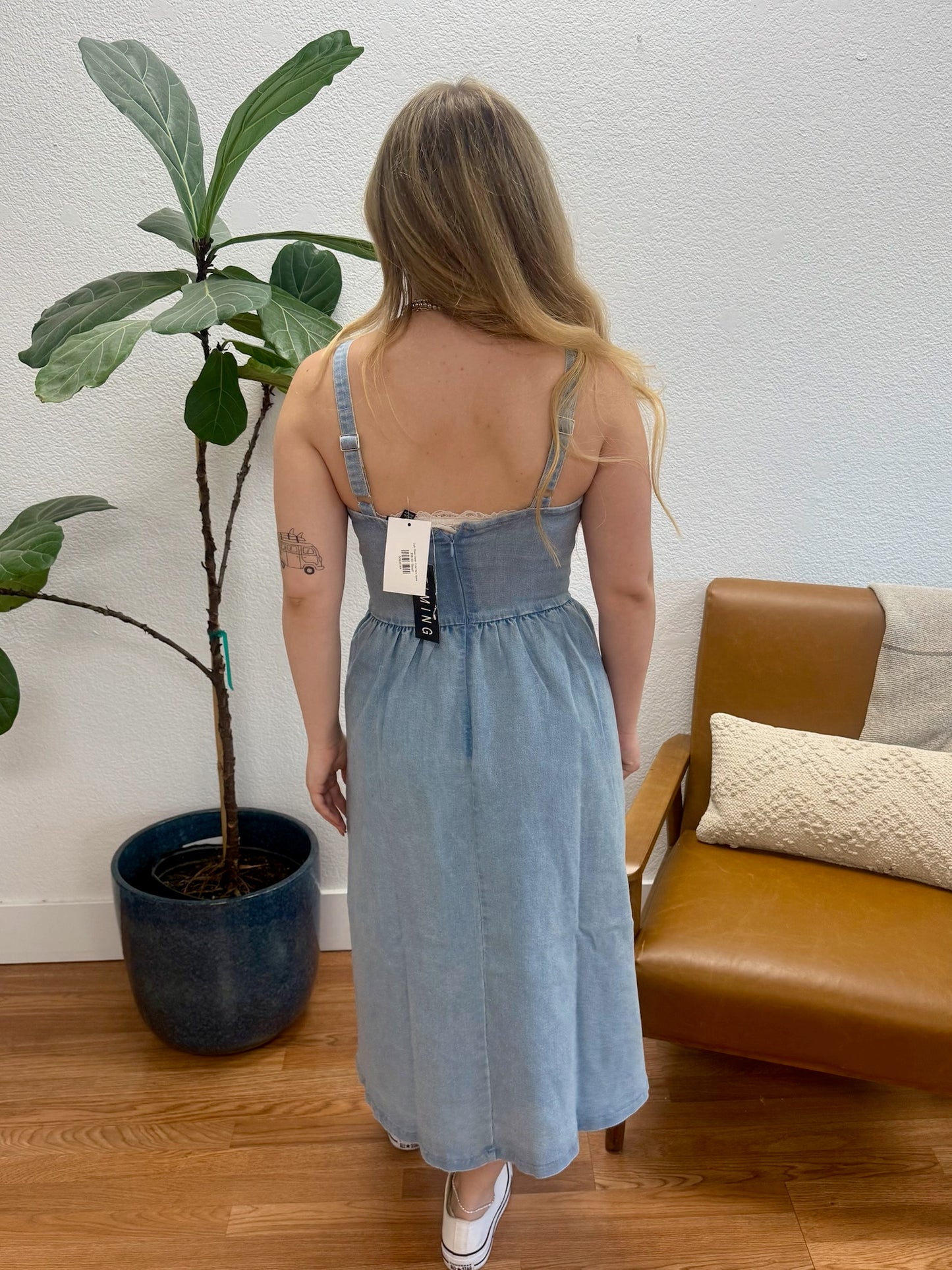Light Wash Denim Fit & Flare Dress