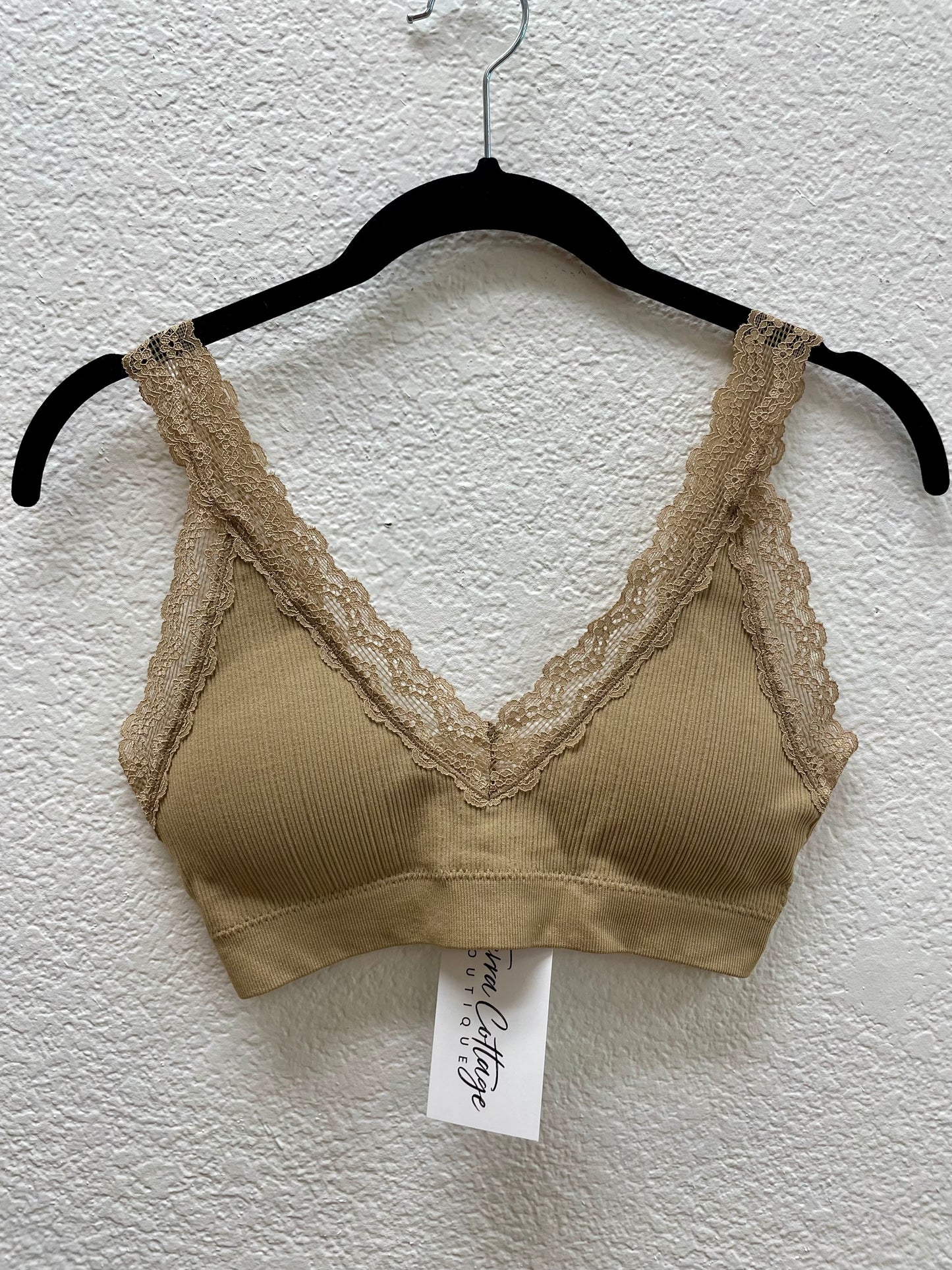 Mocha Lace Trim Padded Bralette