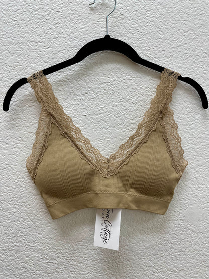 Mocha Lace Trim Padded Bralette