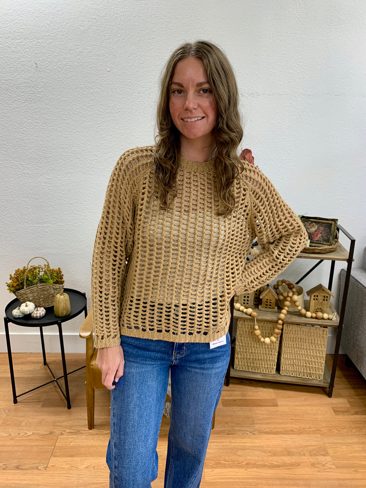 Taupe Crochet Pullover