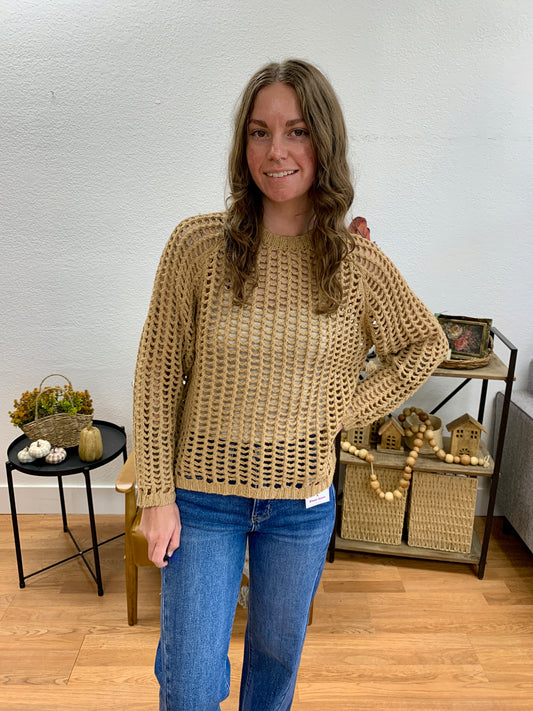 Taupe Crochet Pullover