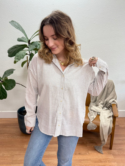 White Classic Stripe Linen Top